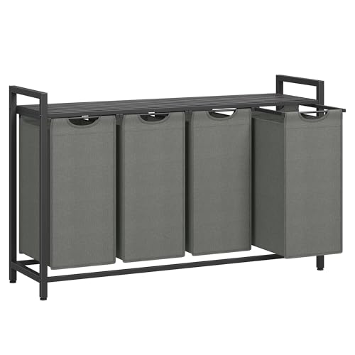 VASAGLE Laundry Hamper with Shelf, 4 Pull-Out Bags, 4 x 10.6 Gallons (40L) - color: Slate Gray + Charcoal Gray, size: 4 Bags - 160 L