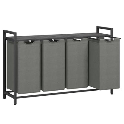 VASAGLE Laundry Hamper with Shelf, 4 Pull-Out Bags, 4 x 10.6 Gallons (40L) - color: Slate Gray + Charcoal Gray, size: 4 Bags - 160 L