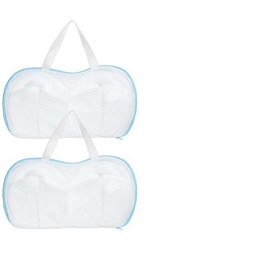 2 Pack Bra Washing Bags for Laundry, Bra Laundry Bag with Handle - color: White and Blue, size: 11.8" x 7.9"