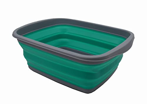 SAMMART 10L (2.6 Gallons) Collapsible Tub - Foldable Dish Tub - Portable Washing Basin - Space Saving Plastic Washtub (Dark Grey/Bluish-Green, 1) - color: Dark Grey/Bluish-green