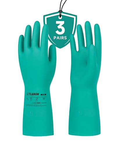LANON 3 Pairs Nitrile Chemical Resistant Gloves,Flocked Liner,Green,XXLarge - size: 2X-Large (Pack of 3)