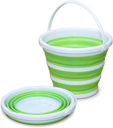 Pine-Sol Collapsible Bucket 2.6 Gallon - Multipurpose Foldable Pail for Cleaning, Car Wash, Outdoor, and Camping - Portable Round Plastic Tub with Handle (Pack of 6) - size: 2.6G (Pack of 6)