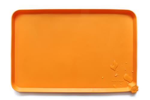 Hoki Found Silicone Non Slip Pet Feeding Mats - Bowl Placemat - Waterproof Dog Cat Food Mats - Orange - color: Orange, size: 19" x 12"
