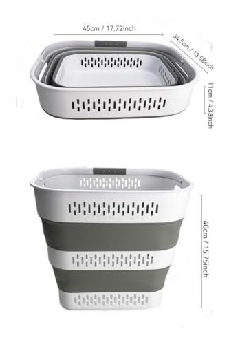 SAMMART 40L (10.5 Gallon) Collapsible Plastic Laundry Basket with Handles - Foldable Pop Up Storage Container/Organizer - Portable Laundry Hamper - Space Saving (1, White/Grey) - color: White/Grey