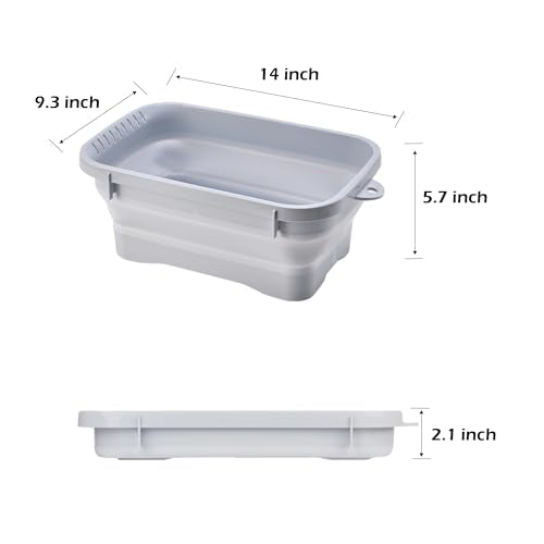 Collapsible Dish Pans, 2Gal (7.5L) Capacity, Plastic Dish Tub Dishpan for Kitchen Sink with Drainage Hole, Foldable Small Wash Basin for Kitchen, Camping, Travel (Light Blue) - color: Light Blue
