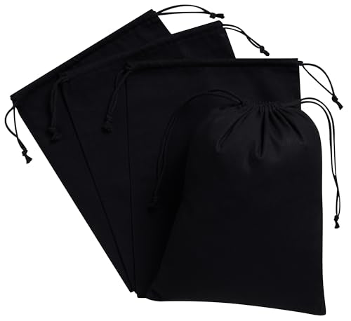 Heavy Duty Cotton Drawstring Bags 4-Pack - 270 GSM Thick Cloth Pouches for Gifts, Travel, Dice, Jewelry, Laundry - Double Drawstring (Rustic Black, 9 x 12 Inches) - color: Rustic Black, size: 9 x 12 Inches