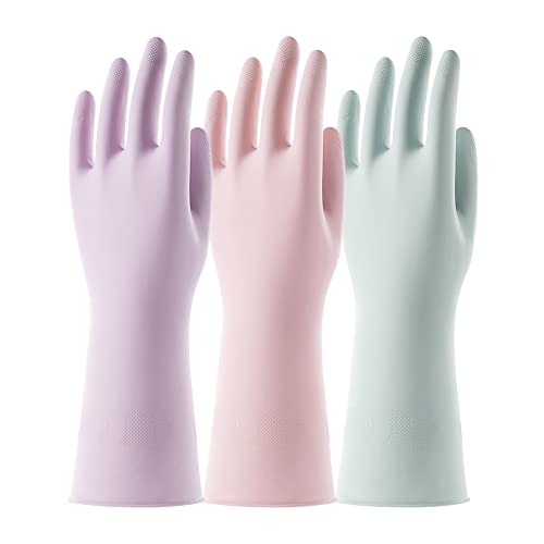 COOLJOB 3 Pairs Colorful Household Rubber Gloves with Non-Slip Grip, Medium - color: Assorted Colors, size: Medium (Pack of 3)
