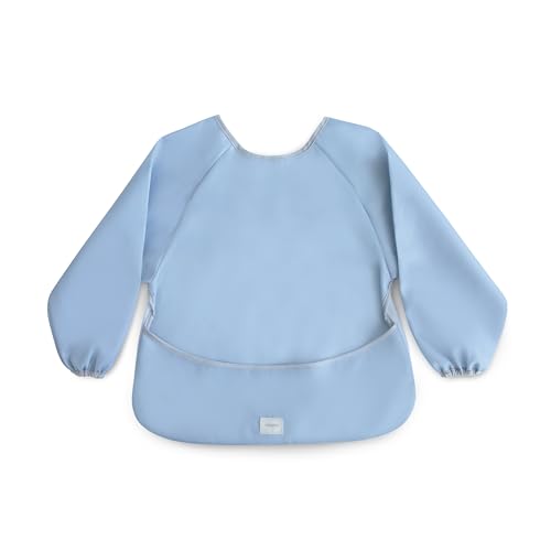 mushie Long Sleeve Baby Bib | Water Resistant Adjustable Fit - color: Tradewinds