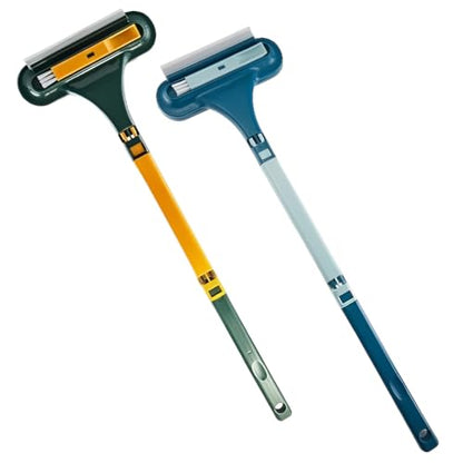 3-in-1 Window Screen Cleaning Brush with Squeegee, Mesh Screen Cleaner Tool with Detachable Handle, Dual-Purpose Wet & Dry Scrubber for Window, Patio, Door Screens (2 Pack – Lime Green + Blue)