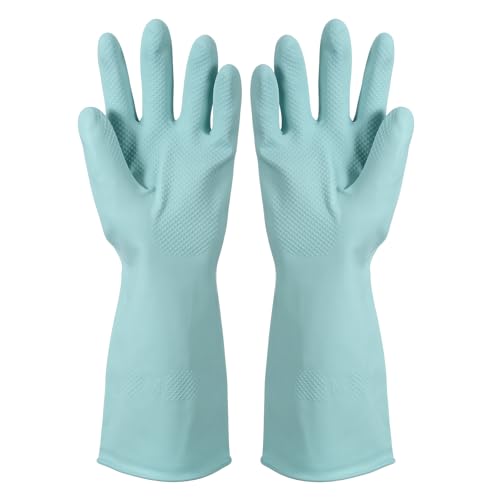 uxcell Rubber Cleaning Gloves, Reusable Household Dishwashing Long Rubber Gloves with Non-slip Grip - color: Light Blue, size: Small