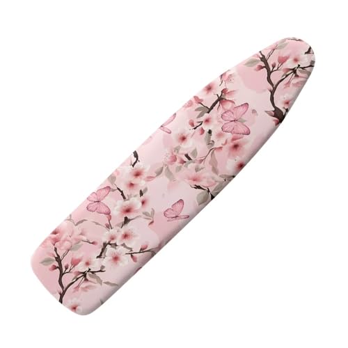 Butterfly Peach Blossom Iron Board Cover with Elastic Edge Home Decor Resist Scorching Table Top Floral Ironing Board Cover Standard Size - color: Butterfly Peach Blossom