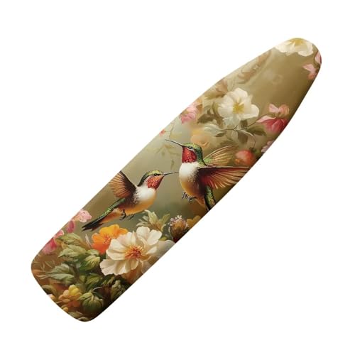 Hummingbird Flower Cover for Ironing Board 15x54 Inch Standard Size Iron Board Cover with Elastic Edge Universal Fit, Hook and Loop Design - color: Hummingbird Flower
