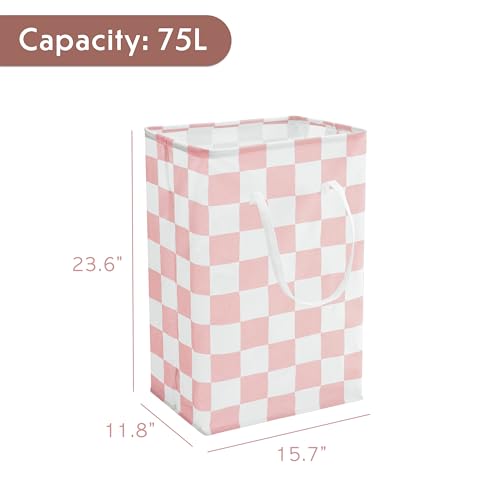 Checkered Laundry Hamper, Pack of 2, Large Pink Collapsible Cloth Hampers Basket for Storage Girls Wome Organization Cute Aesthetic, 2 x 75L - color: Pink