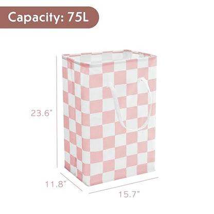 Checkered Laundry Hamper, Pack of 2, Large Pink Collapsible Cloth Hampers Basket for Storage Girls Wome Organization Cute Aesthetic, 2 x 75L - color: Pink