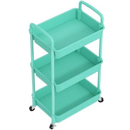 MOYIPIN 3-Tier Plastic Rolling Utility Cart with Handle,Turquoise - color: Turquoise, size: 3-Tiers without cups