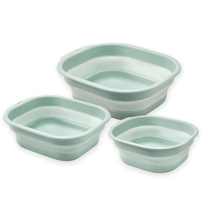 Collapsible Wash Basin Set of 3, Foldable Large Medium Small Wash Basins, Portable Plastic Basins for Laundry, Bottles, Travel, Camping (Green) - color: Green