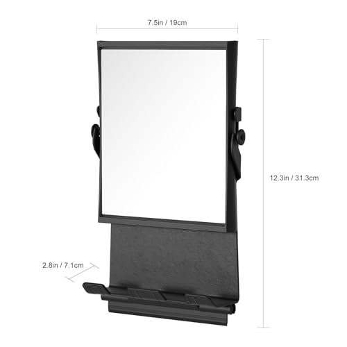 Ettori Fogless Shower Mirror for Shaving, Water-Filled Anti Fog Shower Mirror with 1X/3X Dual-Sided Magnification, No Drill Adhesive Mirror for Shower with Shelf, Razor Hooks and Squeegee, Black