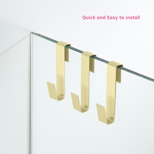 Shower Door Hooks,Towel Hook, Over Glass Door Hook for Bathroom, Suit for Frameless Glass Shower Door 0.39" (10 mm) Stainless Steel Gold, 3 Pack - color: Gold, size: Regular