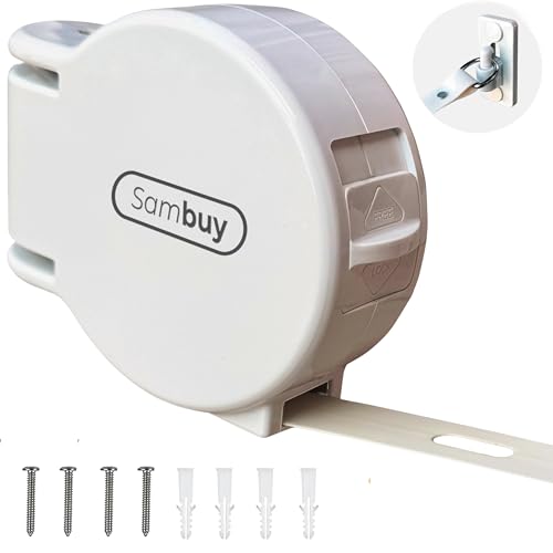 Retractable Clothesline Indoor Outdoor, 13.8 Ft Heavy Duty Drying Line with 34 Windproof Hanger Holes, Holds 56 lbs, Rustproof, Drill or No-Drill Wall Mount for Laundry & Bathroom