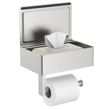 FORIOUS Toilet Paper Holder with Shelf, Wall-Mounted Modern Wipes Dispenser - color: Stainless Steel, size: Big 1 Pack-8" (L)