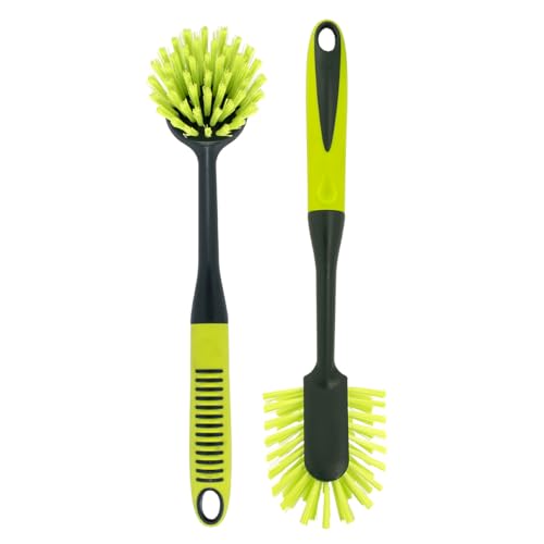 Pine-Sol Scrub Brush Set - Long Handle Cleaning Brushes with Heavy Duty Bristles and Comfort Grip - Scrubbers for Kitchen, Household, and Dishwashing, 2 Piece Set (Pack of 12) - size: 2 Piece Set (Pack of 12)