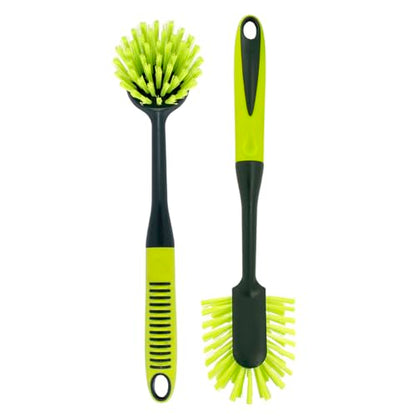 Pine-Sol Scrub Brush Set - Long Handle Cleaning Brushes with Heavy Duty Bristles and Comfort Grip - Scrubbers for Kitchen, Household, and Dishwashing, 2 Piece Set (Pack of 12) - size: 2 Piece Set (Pack of 12)