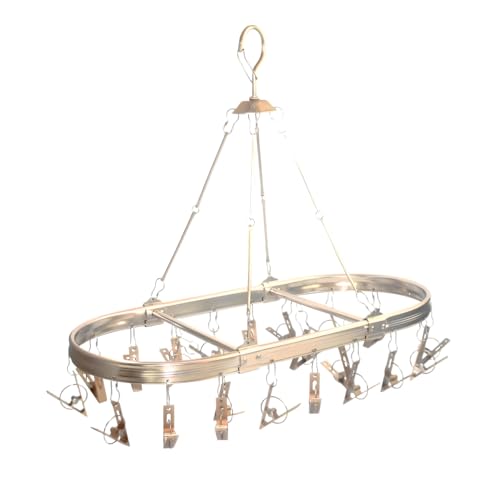 Sock Drying Rack with 26 Clips, Anodized Aluminum Hanging Dryer - color: Champagne Gold