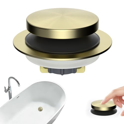 Hibbent 3 in 1 Metal Bathtub Drain Stopper, Universal Pop Up Tub Stopper - color: Brushed Gold