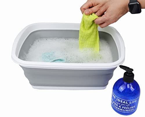 SAMMART 10L (2.6 Gallons) Collapsible Tub - Foldable Dish Tub - Portable Washing Basin - Space Saving Plastic Washtub (White/Grey, 1) - color: White/Grey