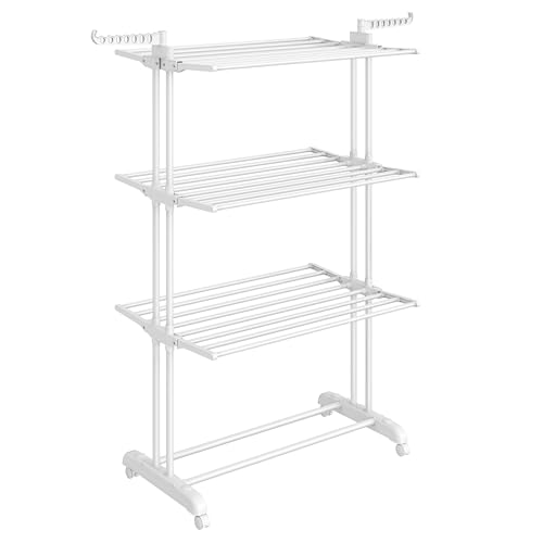 SONGMICS 4-Tier Clothes Drying Rack, Foldable, Rolling, 66.6-Inch Tall - color: White + White, style: 4-Tier