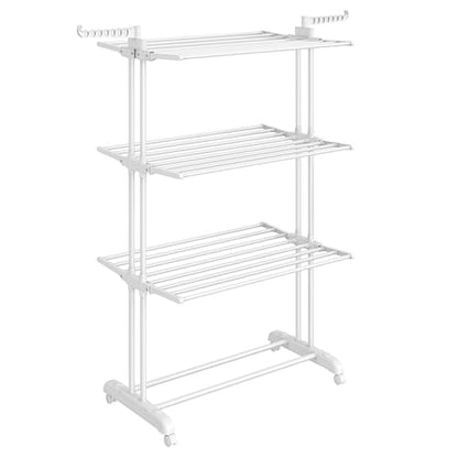 SONGMICS 4-Tier Clothes Drying Rack, Foldable, Rolling, 66.6-Inch Tall - color: White + White, style: 4-Tier