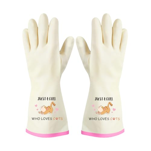 Rubber Cleaning Reusable Gloves, Practical House Warming Gifts - color: Pink-cat Lover
