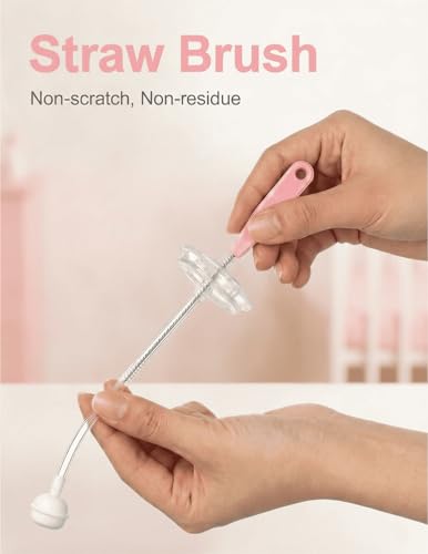 Baby Bottle Brush Set with Suction Base, Hidden Cleaner & Straw Brush, Pink - color: Pink