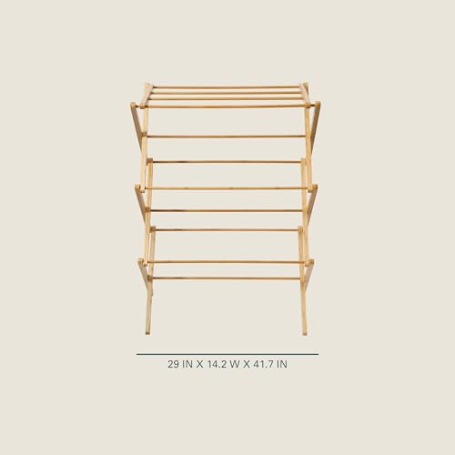 Gibson Home Riverrun Foldable Bamboo Drying Rack for Clothes, Towels, Blankets – 2-Tier Collapsible Laundry Drying Rack, Space-Saving Air Dry Stand for Indoor & Outdoor Use - Pre Assembled
