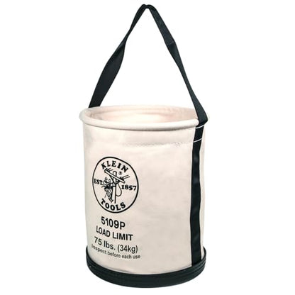 Klein Tools 5109P Canvas Bucket, Wide Straight Wall Tool Bucket with Pocket, Made of No. 6 Canvas and Black Molded Bottom, 75Lb Load Rated - style: Inside Pocket