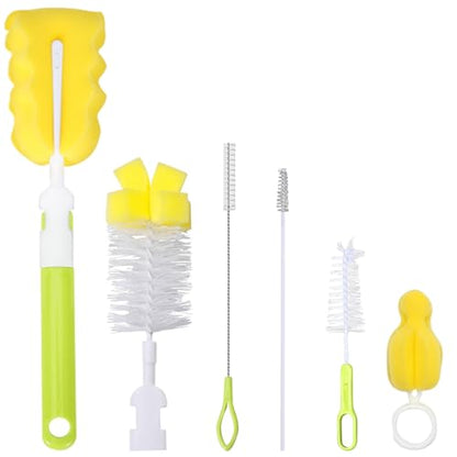 Baby Bottle Cleaning Brush 6-Piece Set Detachable Sponge Bottle Brush, Nylon Milk Bottle Brush, 2PCS Nipple Brush, 2PCS Straw Brush (Green) - color: Green