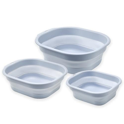 Collapsible Wash Basin Set of 3, Foldable Large Medium Small Wash Basins, Portable Plastic Basins for Laundry, Bottles, Travel, Camping (Blue Gray) - color: Blue Gray