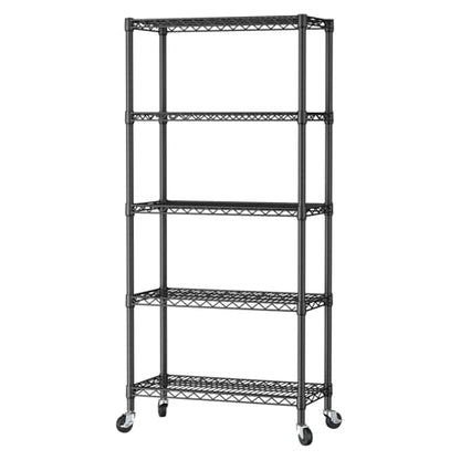 SINGAYE 5 Shelves Storage Wire Shelf Closet Metal Shelving Pantry Wheels - color: Black, size: 5Tier/14"D X 30"W X 70"H
