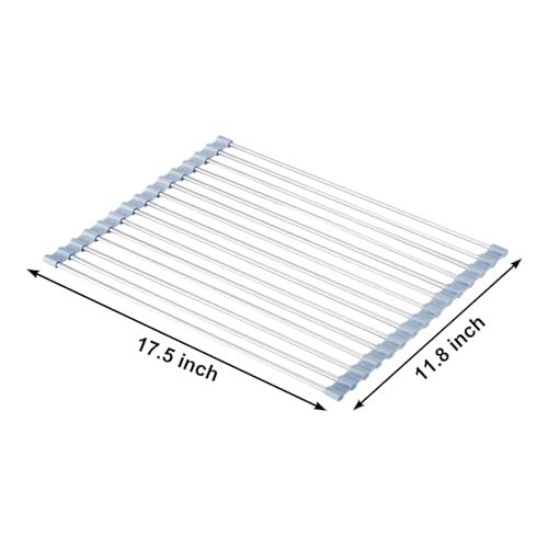 MECHEER Over The Sink Dish Drying Rack, Roll Up Dish Drying Rack Kitchen Dish Rack Stainless Steel Sink Drying Rack, Foldable Dish Drainer, 17.5''x11.8'' - size: 17.5''x11.8''