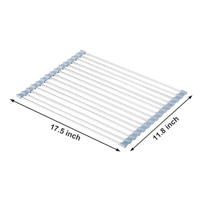 MECHEER Over The Sink Dish Drying Rack, Roll Up Dish Drying Rack Kitchen Dish Rack Stainless Steel Sink Drying Rack, Foldable Dish Drainer, 17.5''x11.8'' - size: 17.5''x11.8''