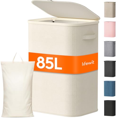 Lifewit 85L Large Laundry Hamper with Lid, Removable Inner Bag, White - color: White, size: 85L