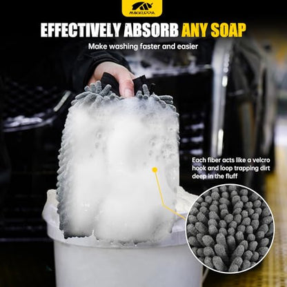 MIKKUPPA Car Wash Mitt Microfiber, Gray, 2 Pack, 10" x 7" - color: Gray