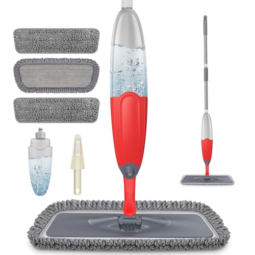 HOMTOYOU Dust Mop for Hardwood Floors: Microfiber Spray Mop for Cleaning - color: Red
