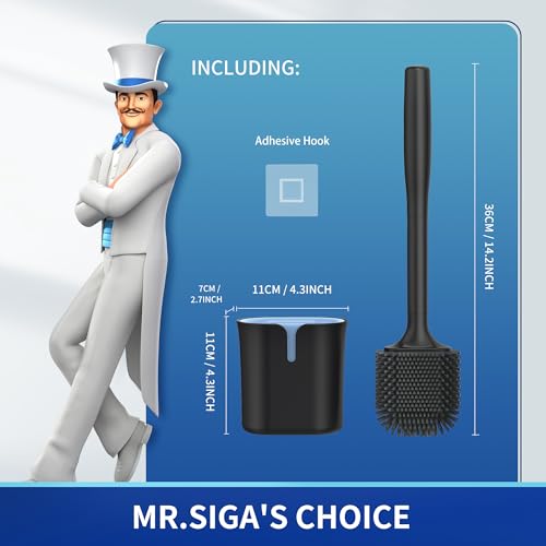 MR.SIGA Toilet Brush and Holder, Wall Mounted Toilet Brush for Bathroom Cleaning, Compact Toilet Brush with Holder Set, Black, 1 Pack - color: Black
