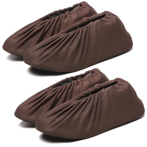 2 Pairs Reusable Shoe Covers Cloth Boot Covers Non Slip Coconut Brown Soft Polyester Silent Shoe Clean Storage Protector Sleeves for Home Office Floor Carpet Walking Cleaning Protection - color: Coconut Brown