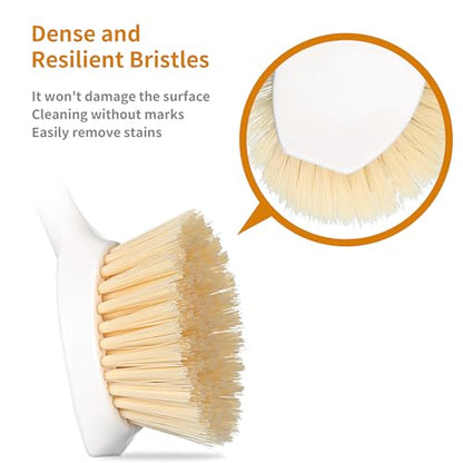 2 Pack Kitchen Dish Brush Bamboo Handle Dish Scrubber Built-in Scraper - style: White
