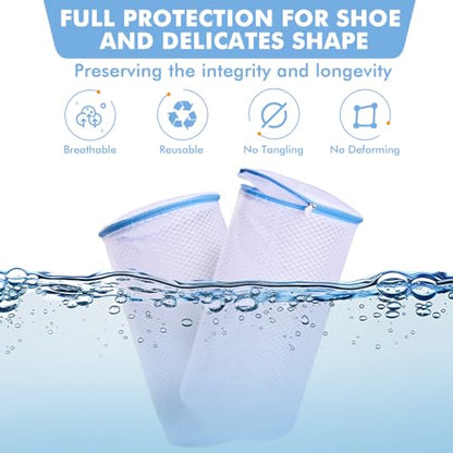 2 Pack Shoes Wash Bags,Shoe Washing Machine Bag,shoe laundry bag for washing machine，Honeycomb Mesh Laundry Bags with Zipper for Sneakers,Running Shoes,Sock,Bras,Delicates and Toys（14 in x 7.8 in）