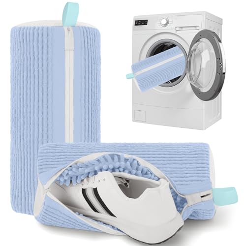 Shoe Washing Machine Bag Shoe Laundry Bags for Sneakers Reusable 2pc Shoes Cleaning Bags 360° Deep Clean for All Shoes Types With Invisible Zipper - color: Light Blue 2pcs