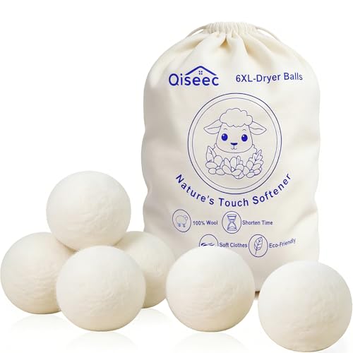 Wool Dryer Balls 6-Pack XL - Natural Reusable Laundry Fabric Softener, Reduces Wrinkles & Drying Time, Hypoallergenic, Leaves Fabrics Naturally Soft and Fluffy - size: X-Large(Pack of 6)