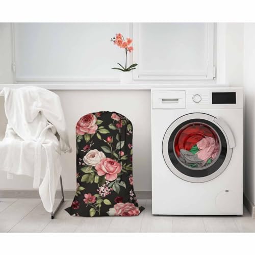 Swono Flower Laundry Bag Large Heavy Duty Laundry Backpack with Adjustable Drawstring Closure Watercolor Spring Flowers Roses And Leaves Pattern Heavy Duty Travel Laundry Bag, Large Laundry Hamper - color: Flower